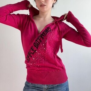Y2K Apple Bottoms Pink Hooded Sweatshirt Top